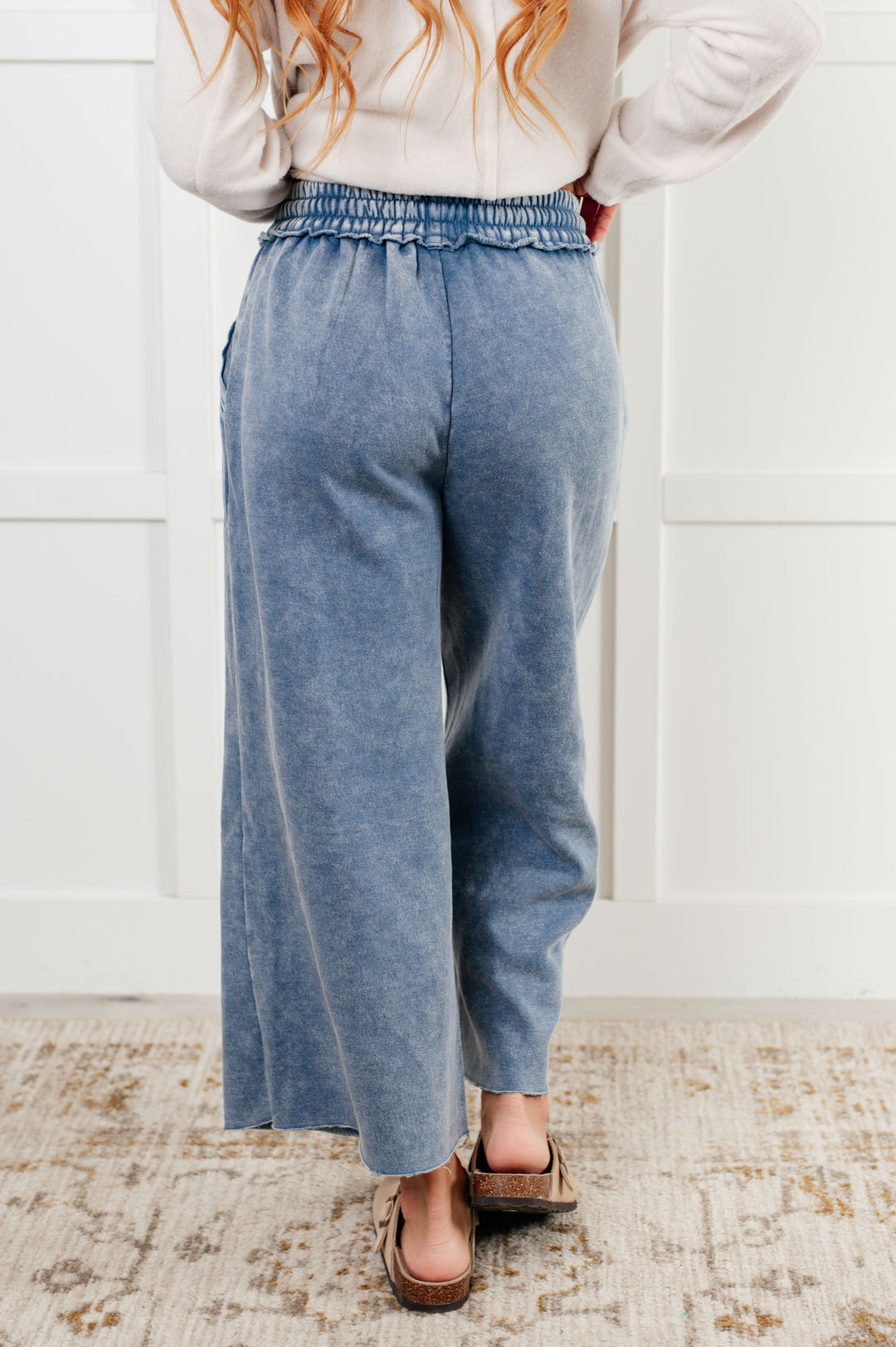 Cozy In Style - Wide-Leg Cropped Pants - Dusty Blue