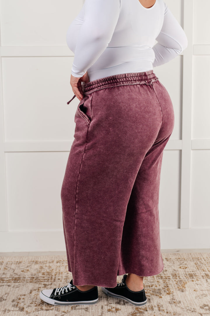 Cozy In Style - Wide-Leg Cropped Pants - Eggplant