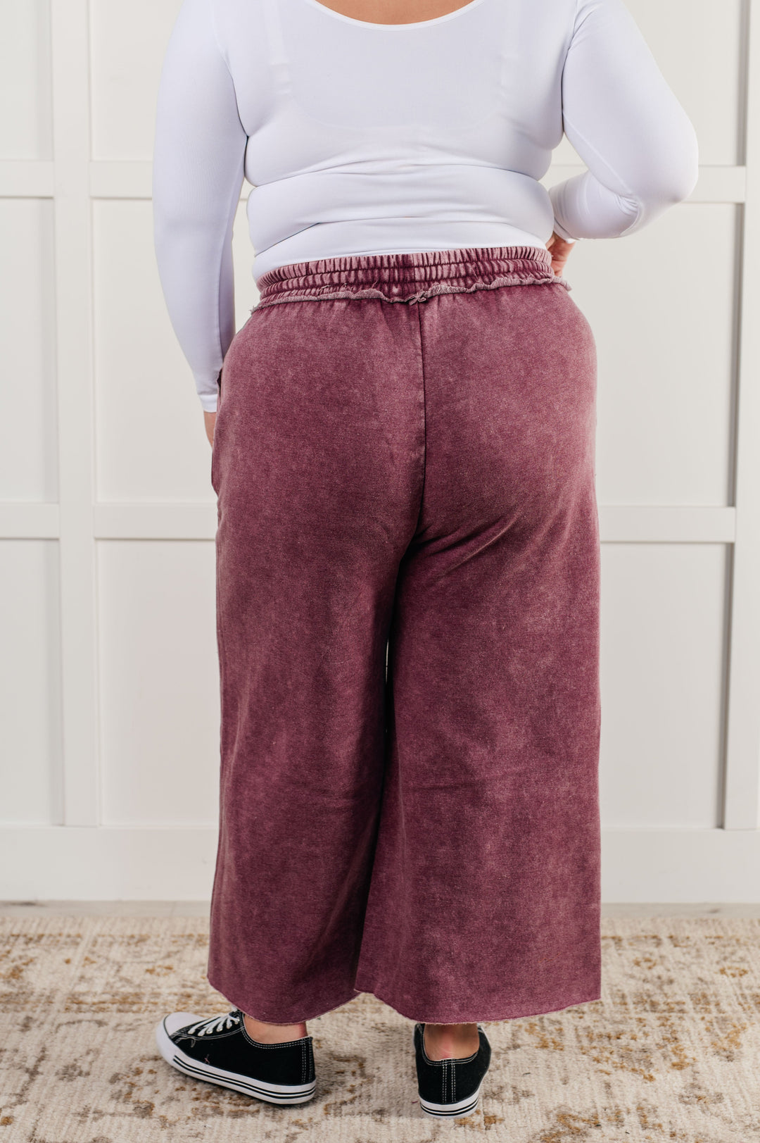 Cozy In Style - Wide-Leg Cropped Pants - Eggplant