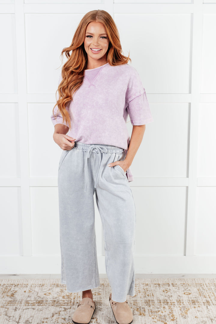 Cozy In Style - Wide-Leg Cropped Pants - Light Grey