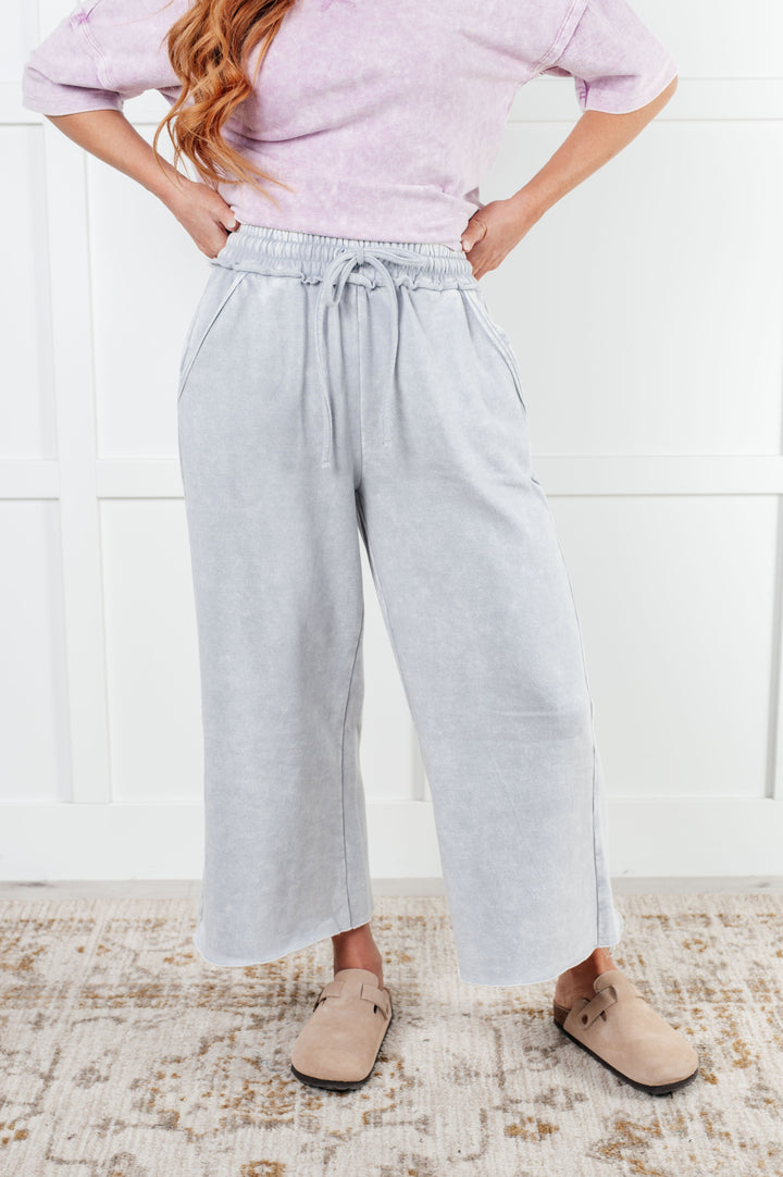 Cozy In Style - Wide-Leg Cropped Pants - Light Grey