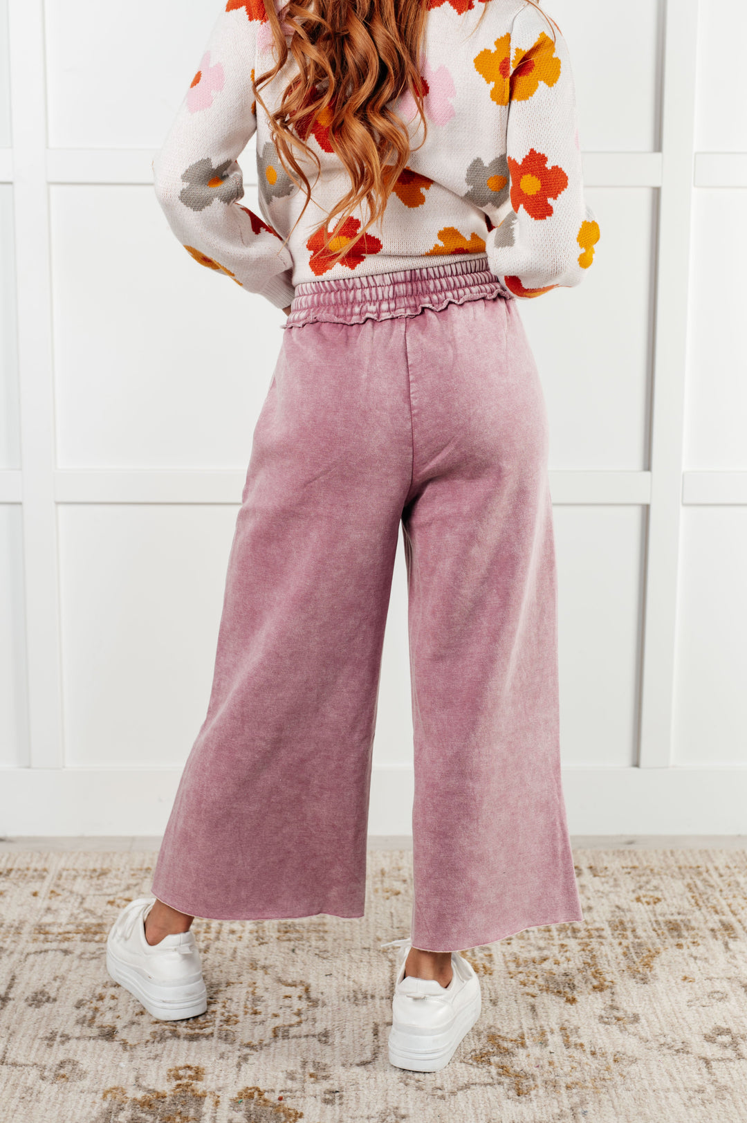 Cozy In Style - Wide-Leg Cropped Pants - Light Rose