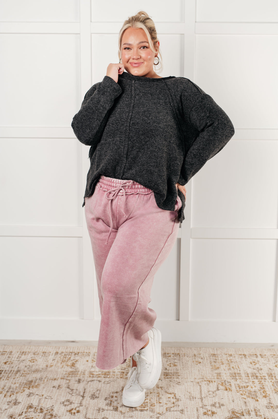 Cozy In Style - Wide-Leg Cropped Pants - Light Rose