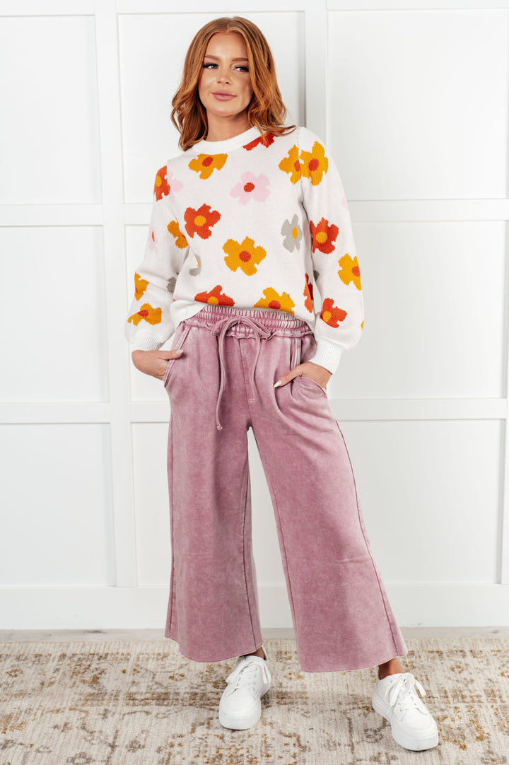 Cozy In Style - Wide-Leg Cropped Pants - Light Rose