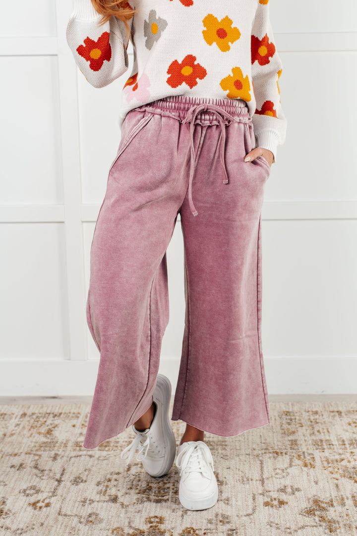 Cozy In Style - Wide-Leg Cropped Pants - Light Rose