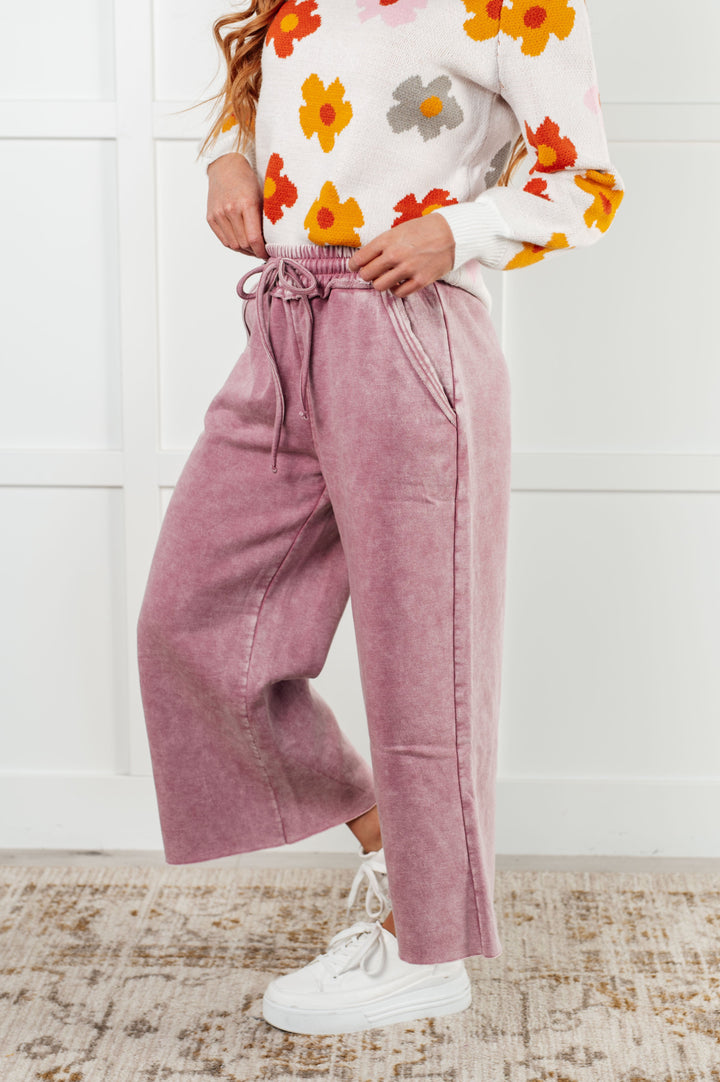 Cozy In Style - Wide-Leg Cropped Pants - Light Rose