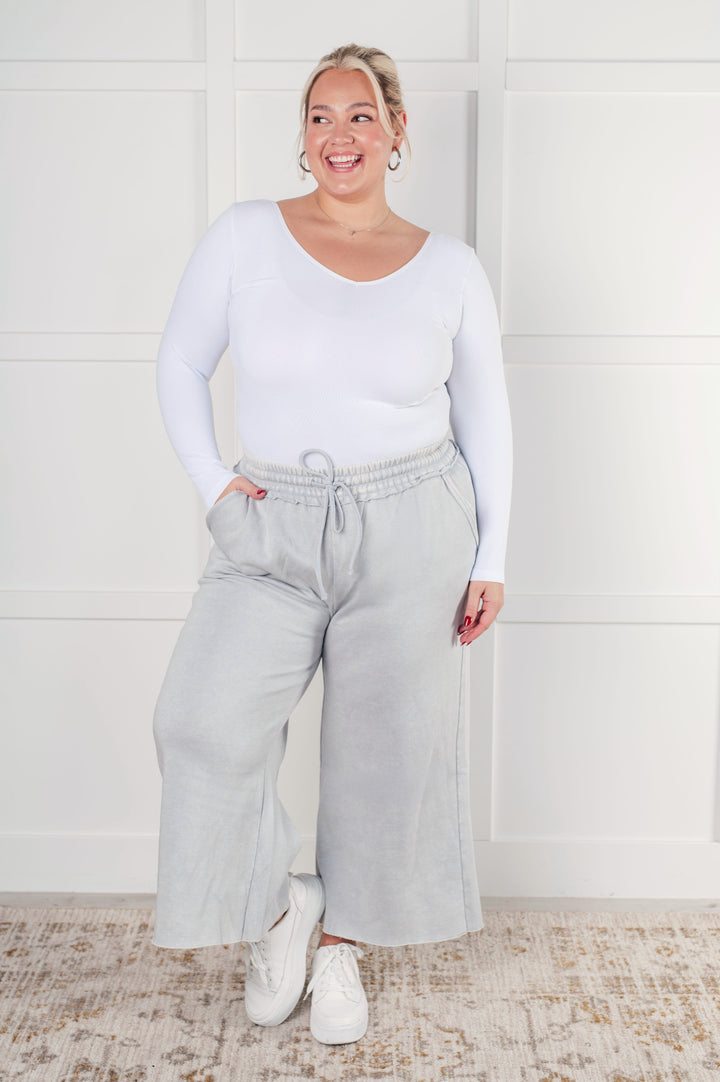 Cozy In Style - Wide-Leg Cropped Pants - Light Grey