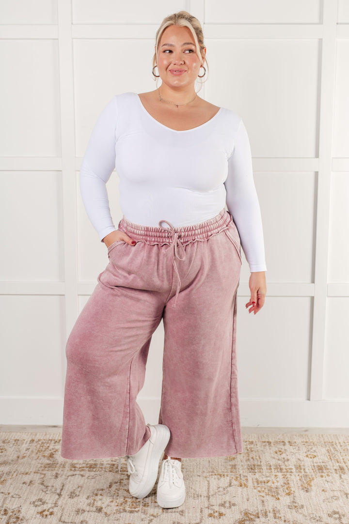 Cozy In Style - Wide-Leg Cropped Pants - Light Rose