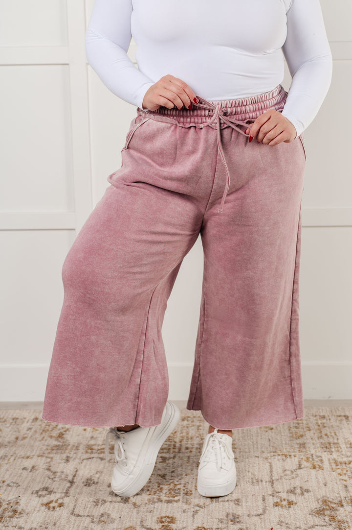 Cozy In Style - Wide-Leg Cropped Pants - Light Rose