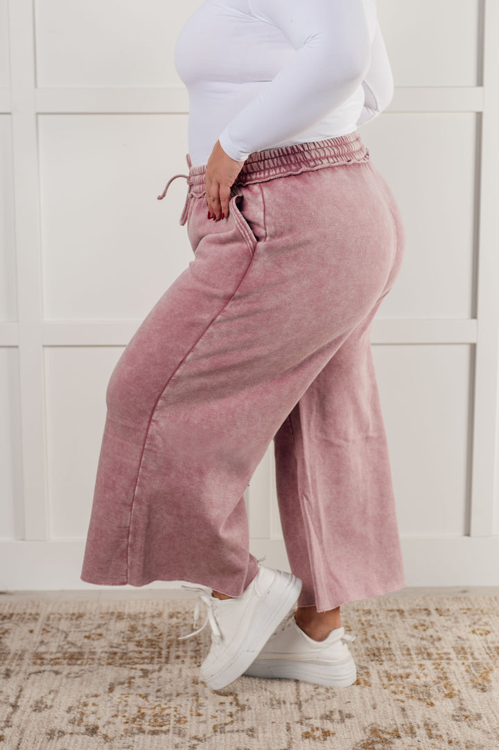 Cozy In Style - Wide-Leg Cropped Pants - Light Rose