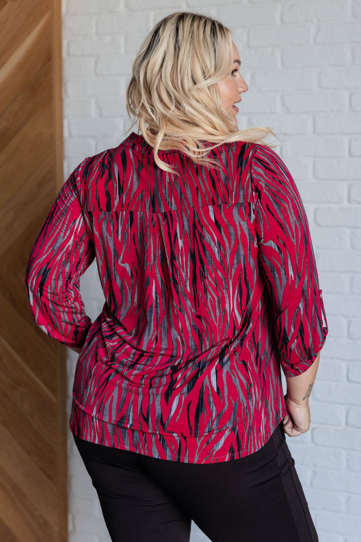 Lizzy 3/4 Sleeve Top - Magenta/ Red Multi