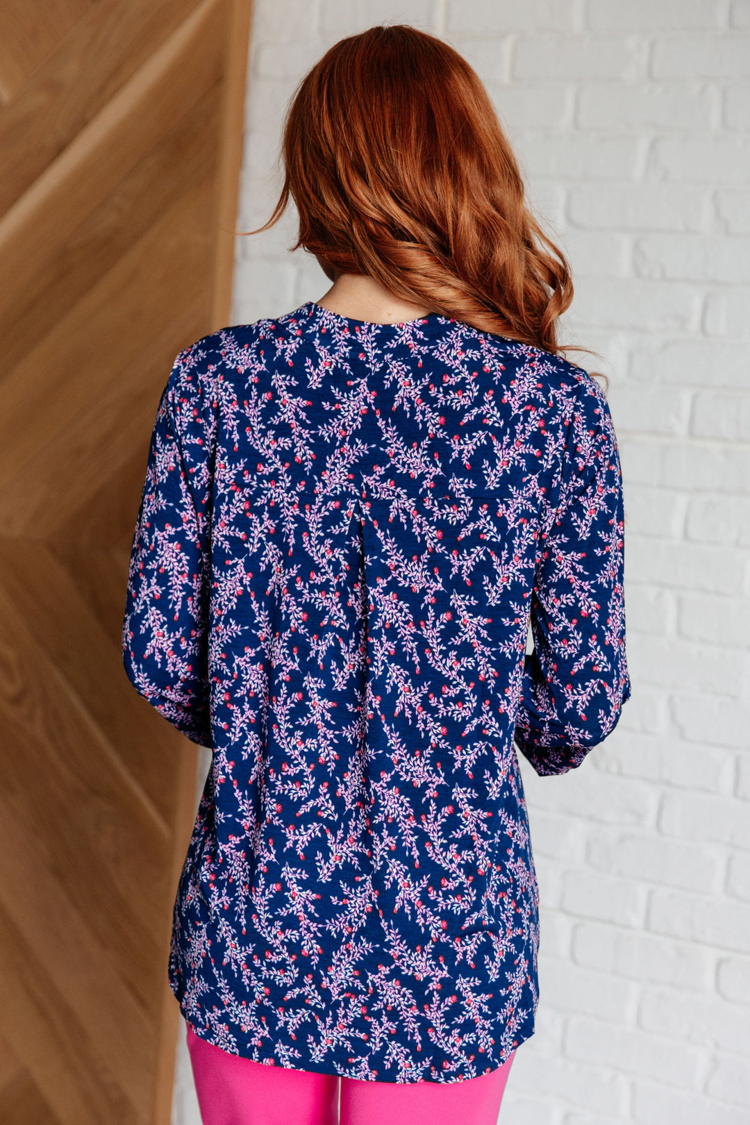 Lizzy 3/4 Sleeve Top - Navy Floral