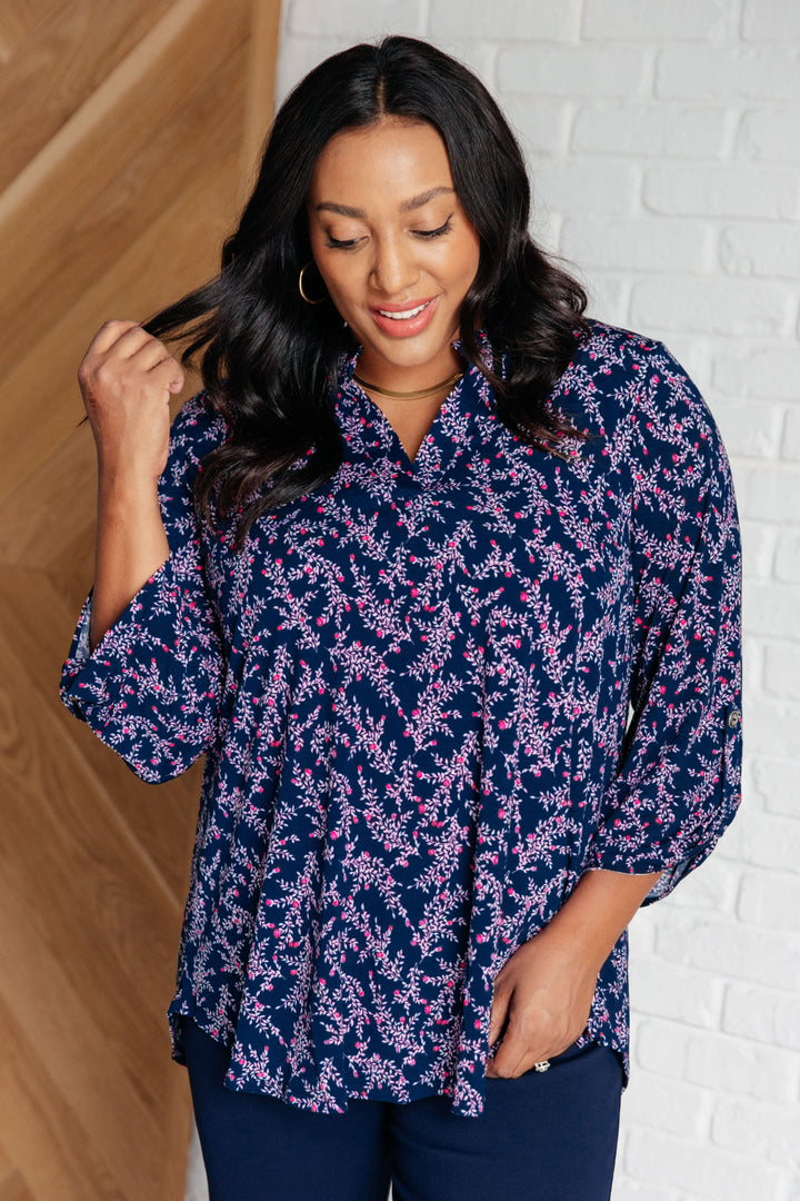 Lizzy 3/4 Sleeve Top - Navy Floral