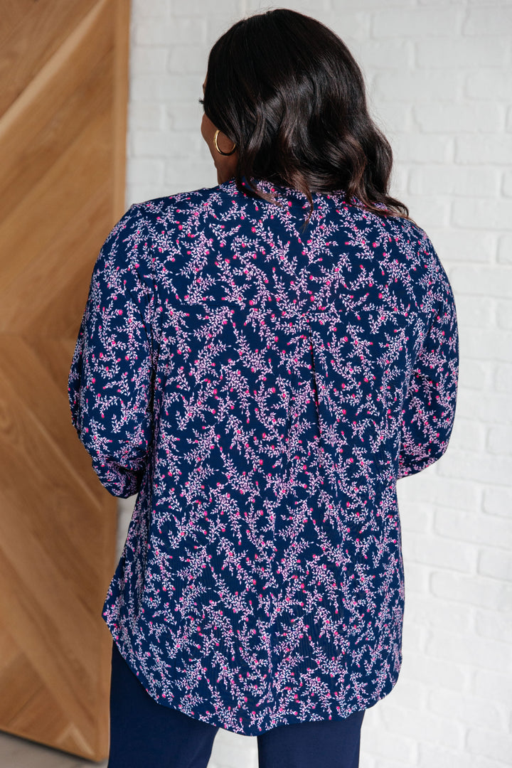 Lizzy 3/4 Sleeve Top - Navy Floral