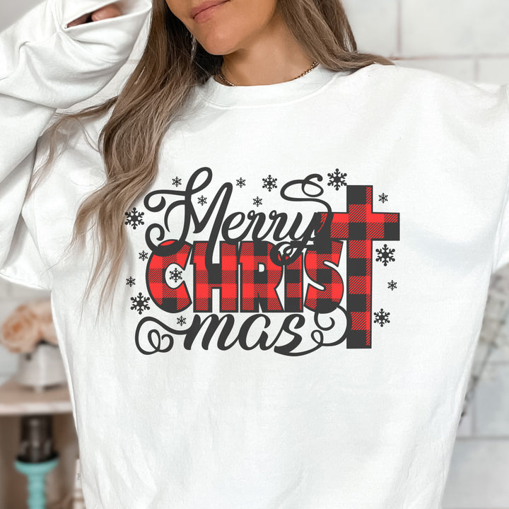 Merry Christ-mas With Plaid - Unisex Crew-Neck Sweatshirt