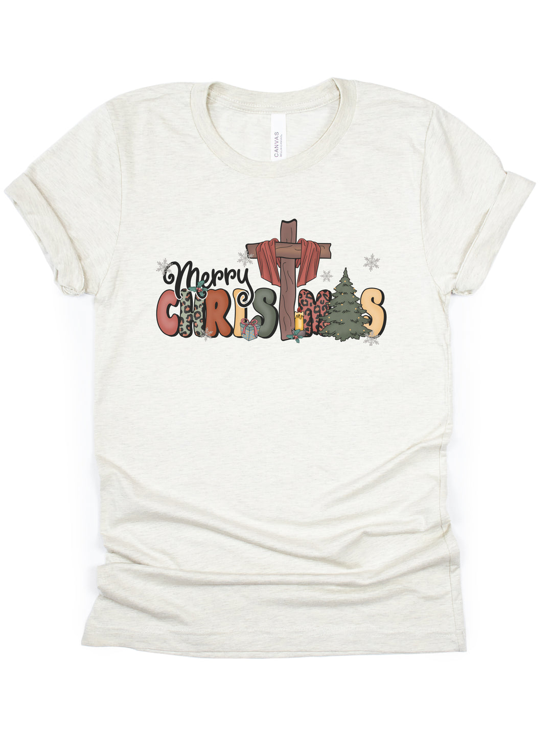 Merry Christmas With Cross - Unisex Crew-Neck Tee