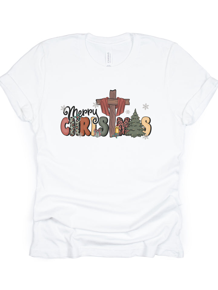 Merry Christmas With Cross - Unisex Crew-Neck Tee