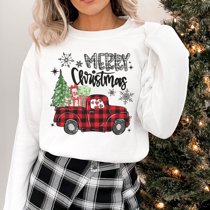 Merry Christmas Plaid Truck - Unisex Crew-Neck Sweatshirt