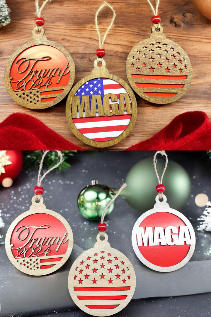 [PRE-ORDER] Celebrate Victory - Large Handmade Wood Patriotic MAGA Ornaments | Made in the USA (Choice of 3 Large) [SHIPS IN 1-2 WEEKS]