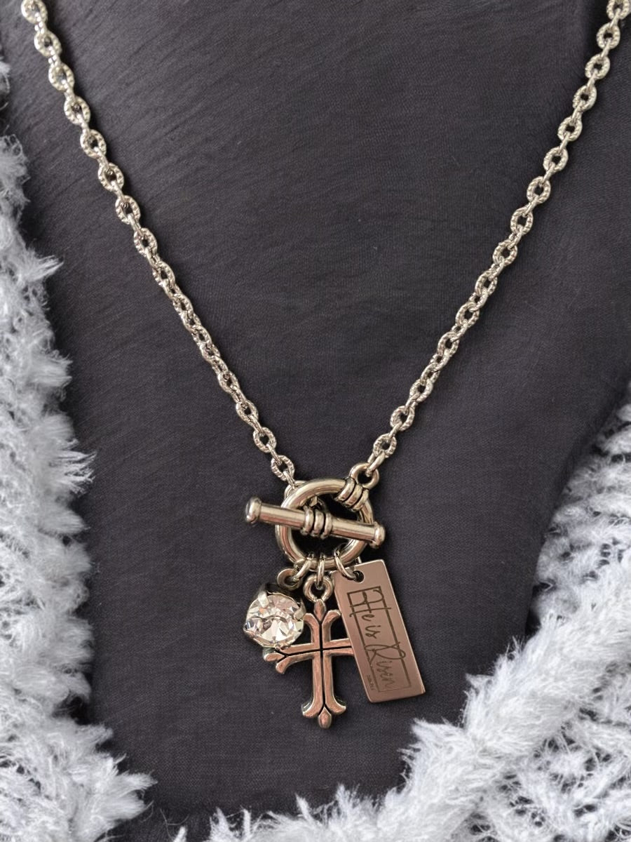 He Is Risen Charm With Cross - The Open Tomb - Toggle Necklace