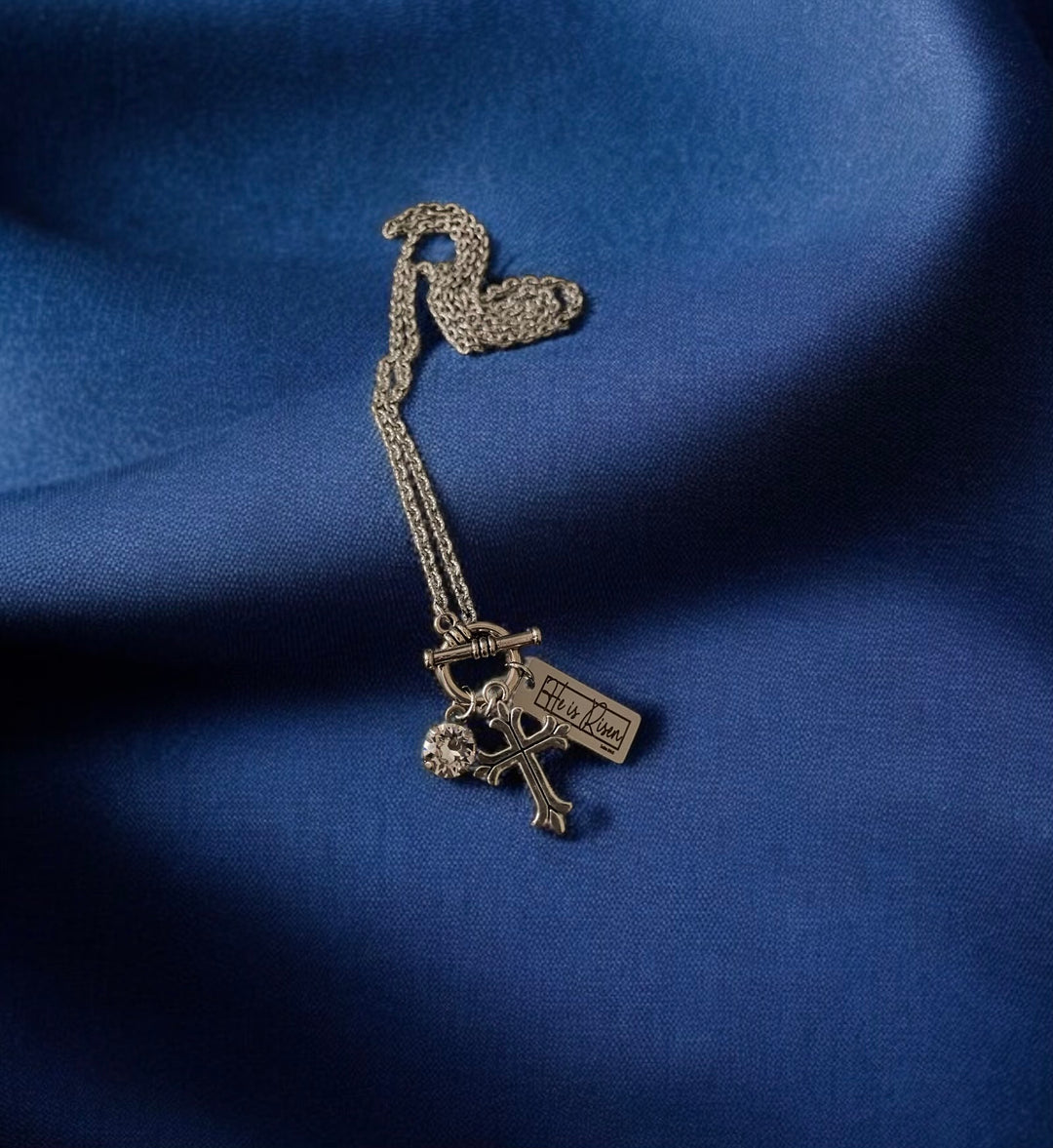 He Is Risen Charm With Cross - The Open Tomb - Toggle Necklace