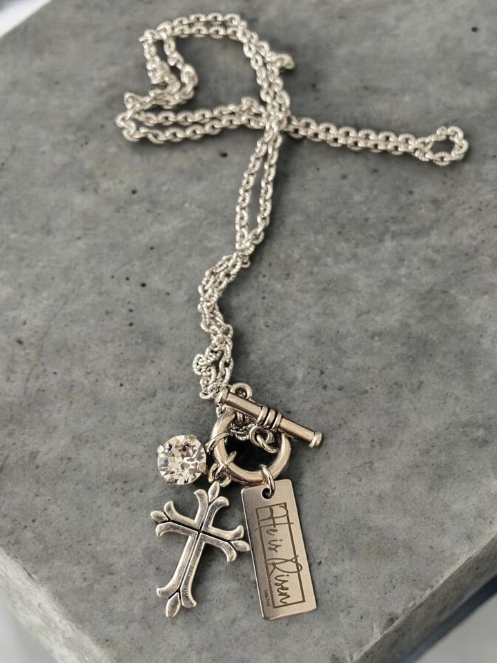 He Is Risen Charm With Cross - The Open Tomb - Toggle Necklace