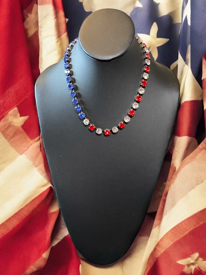 [PRE ORDER] Fight, Fight, Fight Charm - USA Flag Austrian Crystal Necklace [SHIPS in 3-5 Weeks]