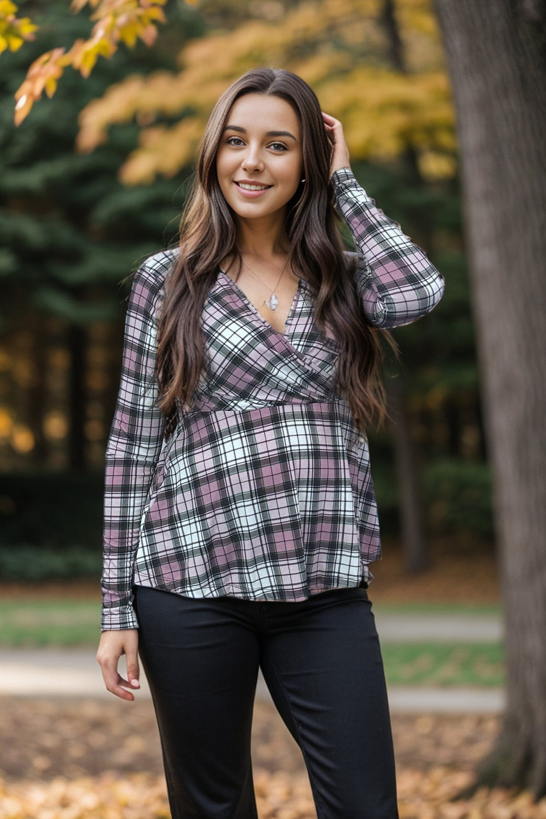 Mauve Plaid - Peplum Top