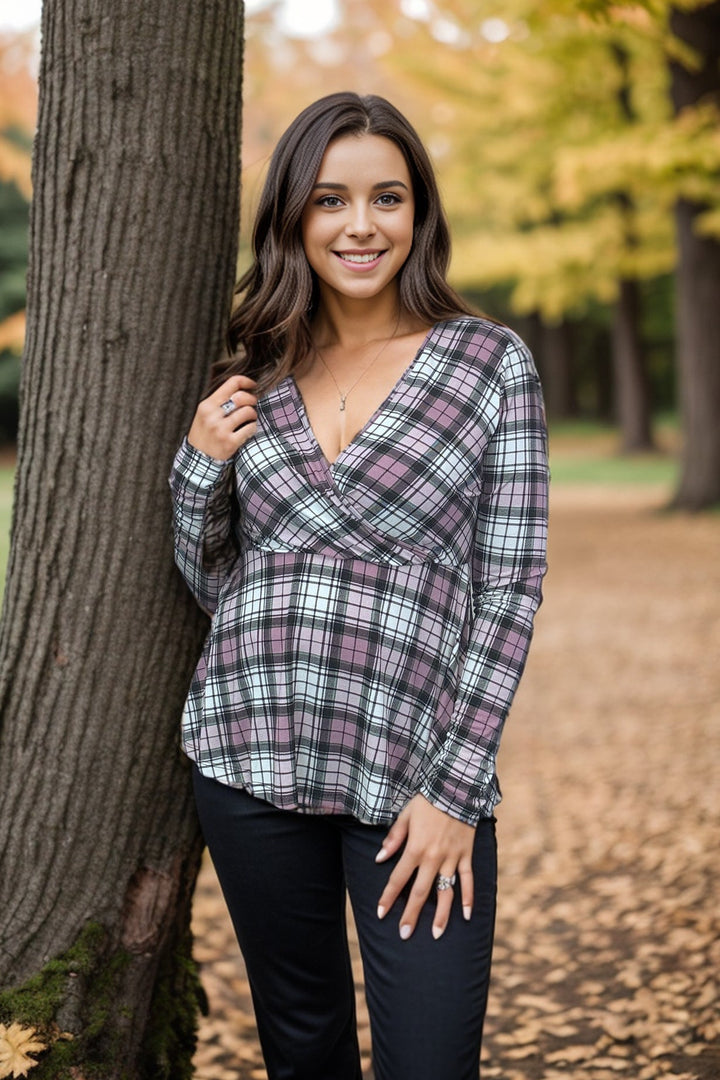 Mauve Plaid - Peplum Top