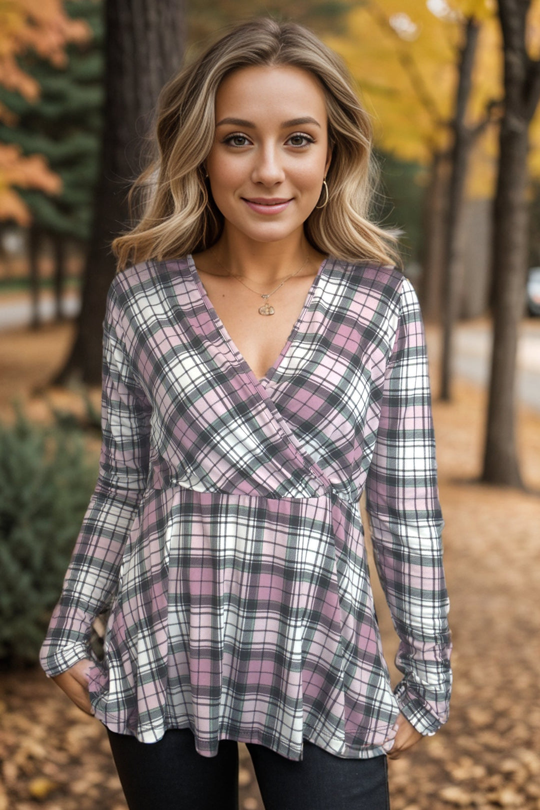 Mauve Plaid - Peplum Top