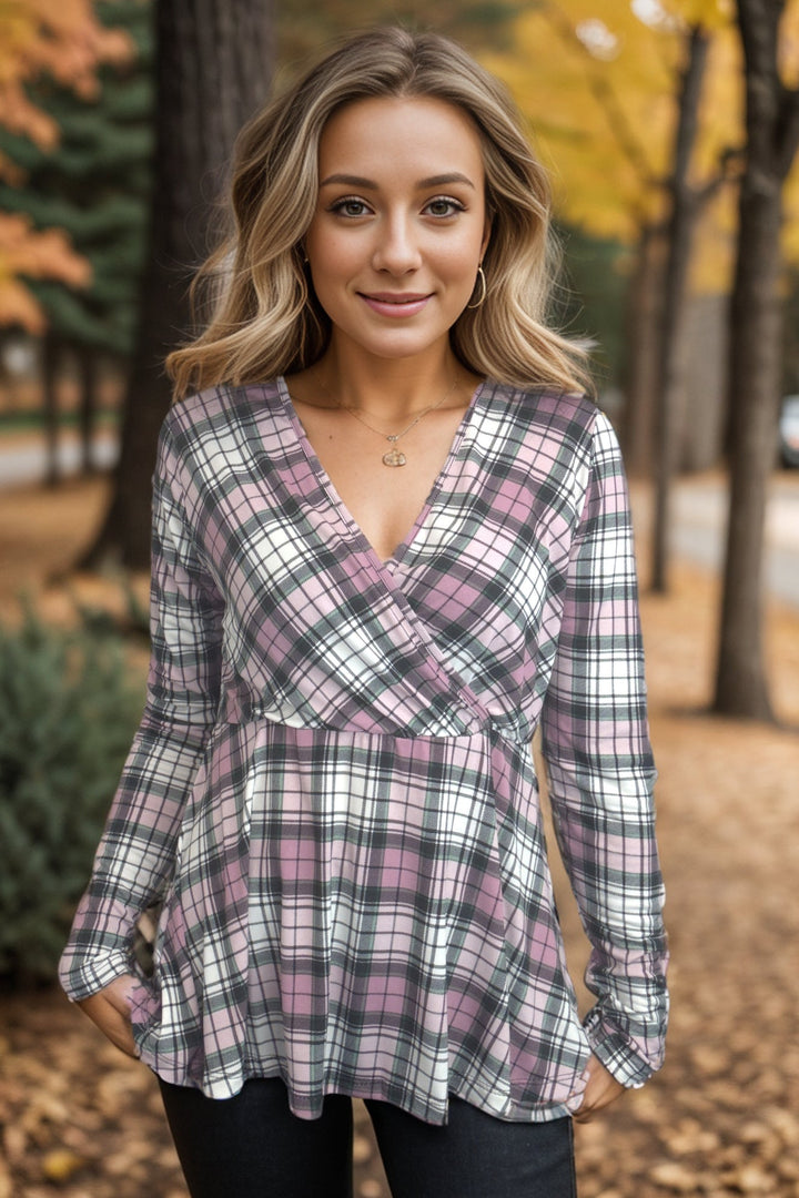 Mauve Plaid - Peplum Top