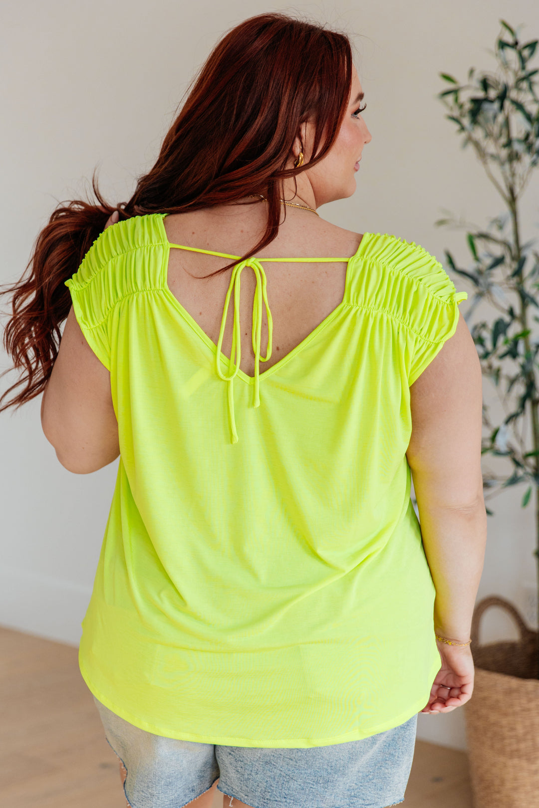 Keeping It Cool - Ruched Top - Neon Green