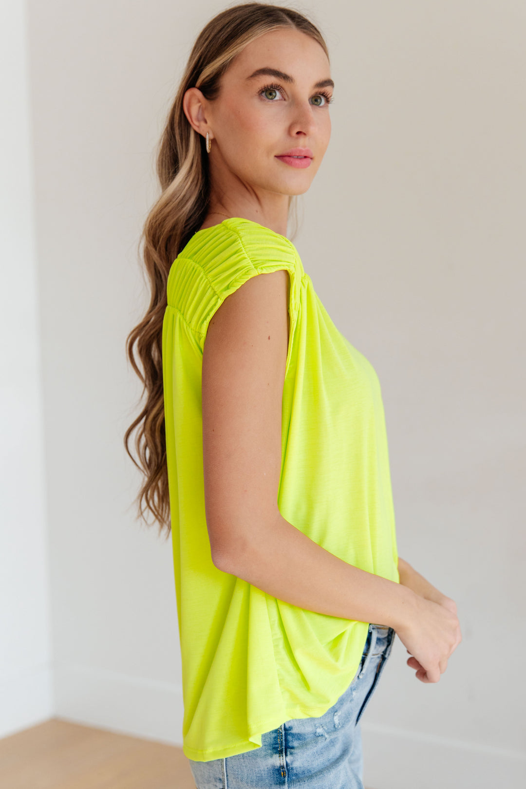 Keeping It Cool - Ruched Top - Neon Green