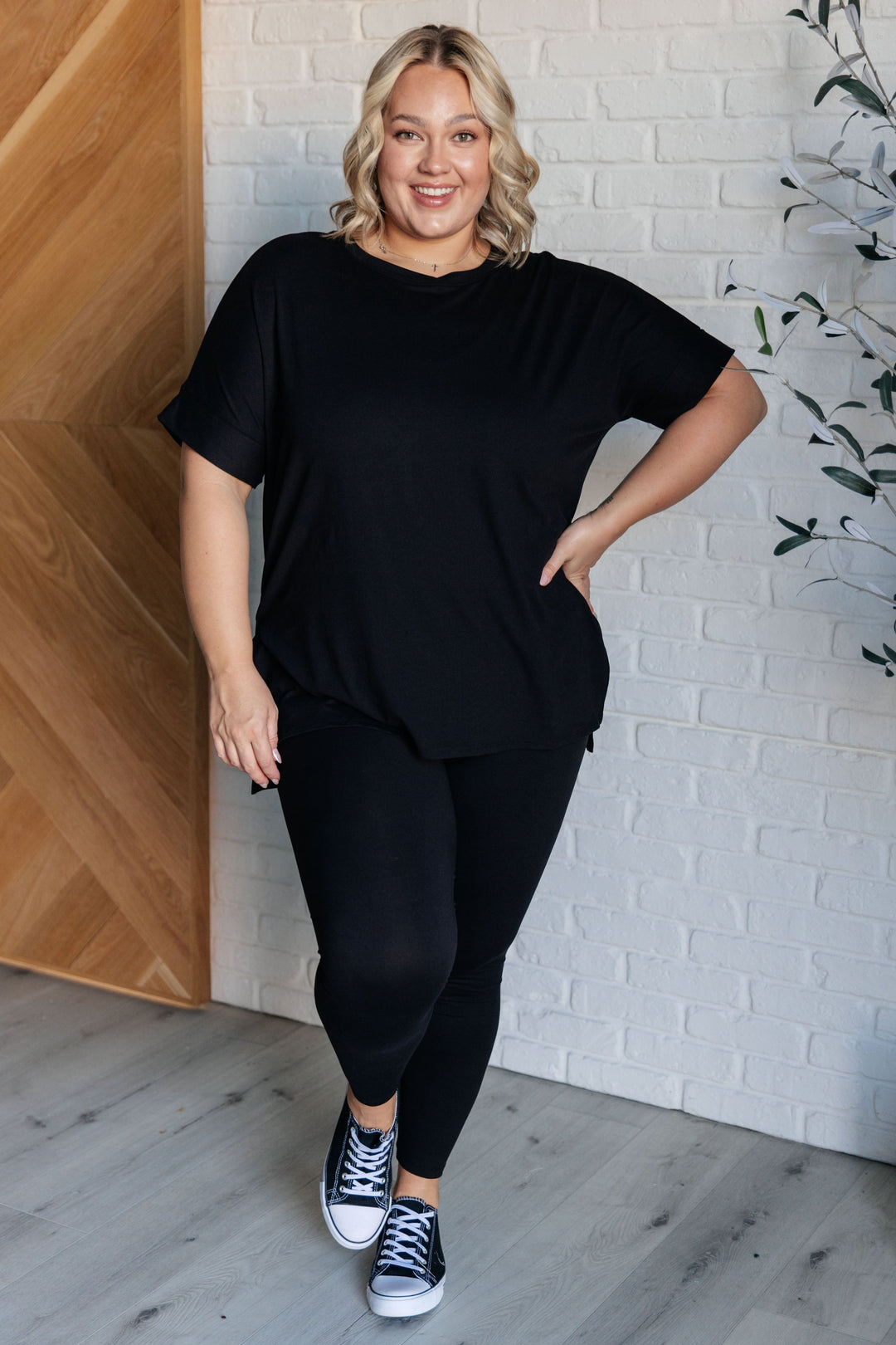 Brushed Microfiber Shirt & Leggings Set - Black