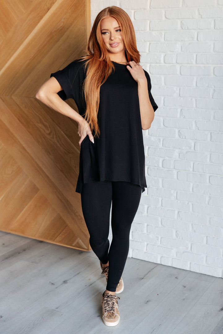 Brushed Microfiber Shirt & Leggings Set - Black