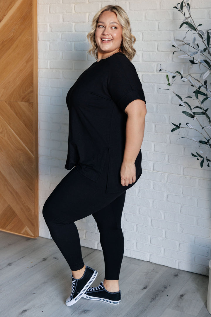 Brushed Microfiber Shirt & Leggings Set - Black