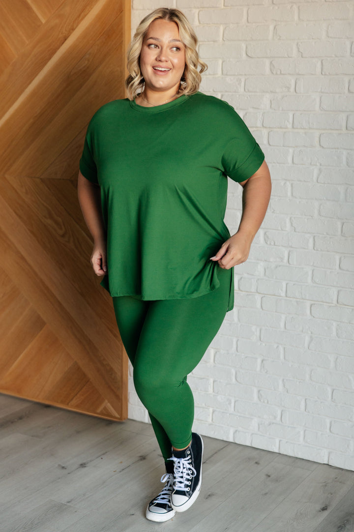 Brushed Microfiber Shirt & Leggings Set - Dark Green