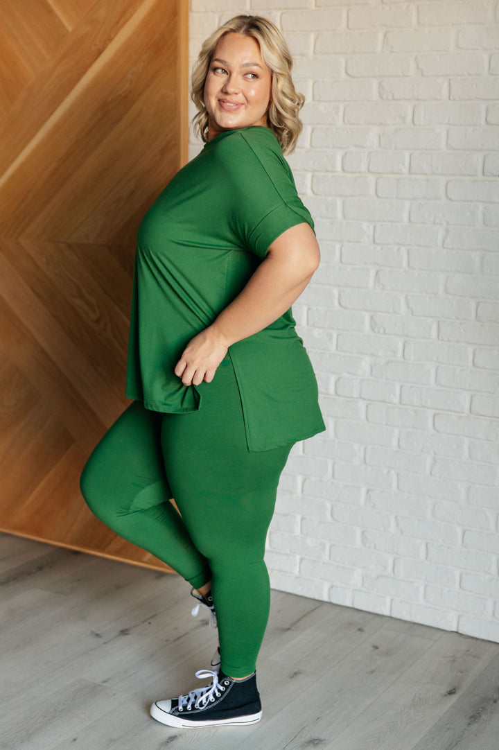 Brushed Microfiber Shirt & Leggings Set - Dark Green