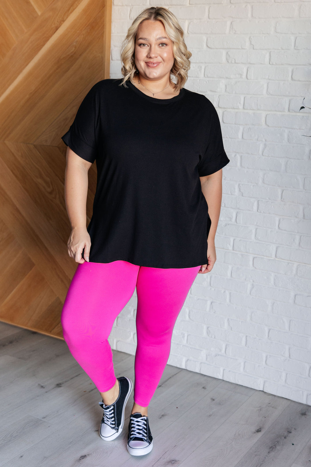 Brushed Microfiber Shirt & Leggings Set - Hot Pink