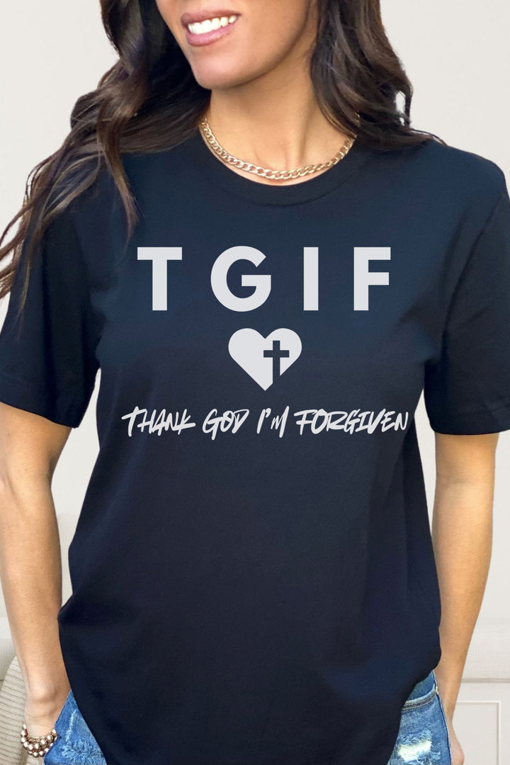 TGIF - Thank God I'm Forgiven - Heart With Cross - Unisex Crew-Neck Tee