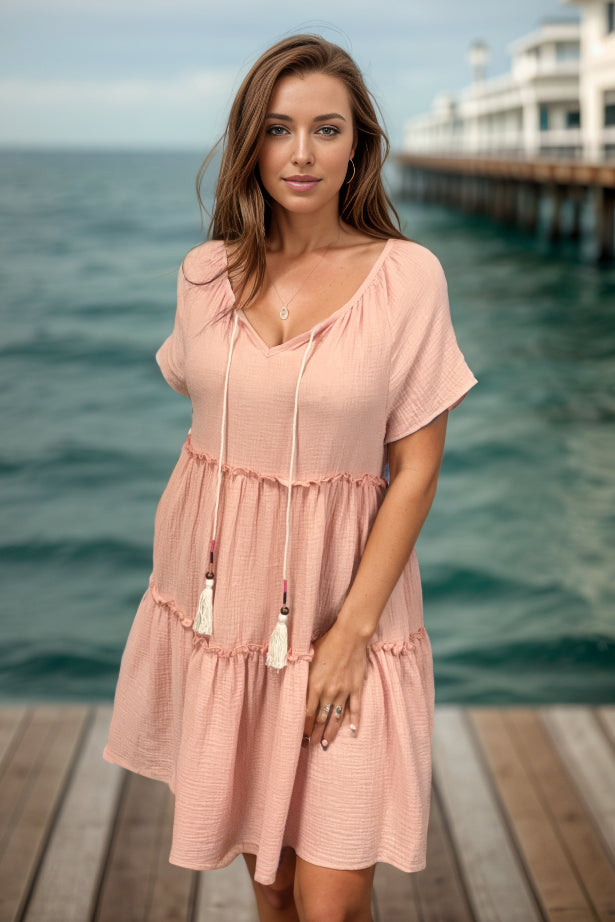 Peachy Keen - Cotton Tassel Dress