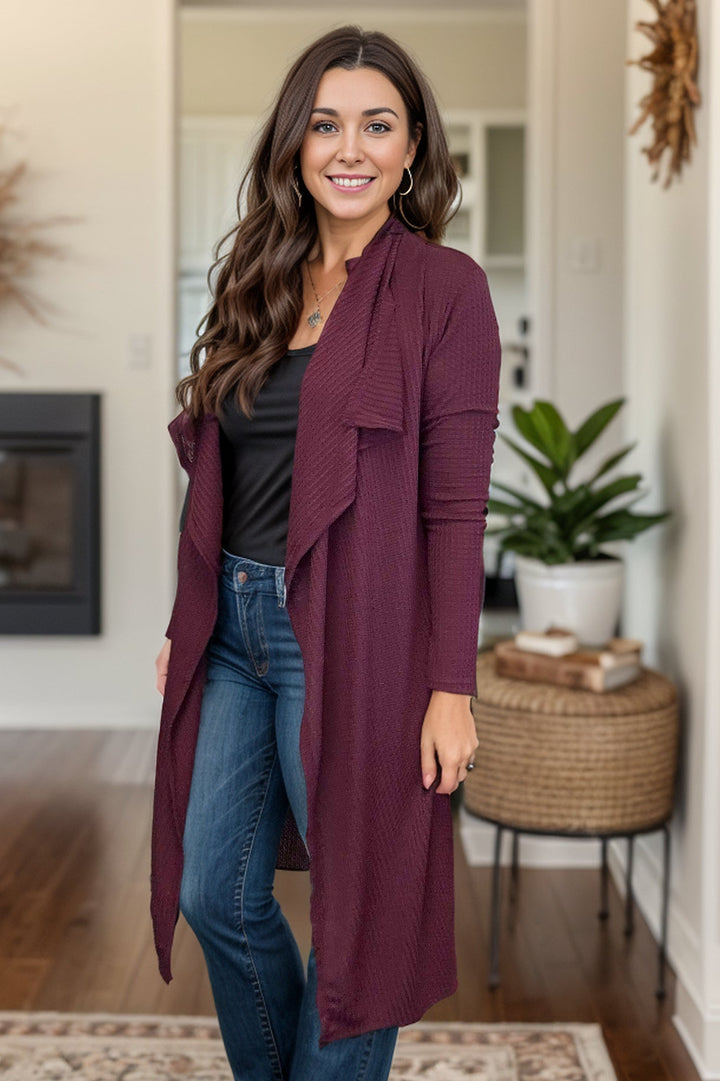 Magnifique Wine Waffle-Knit Cardigan