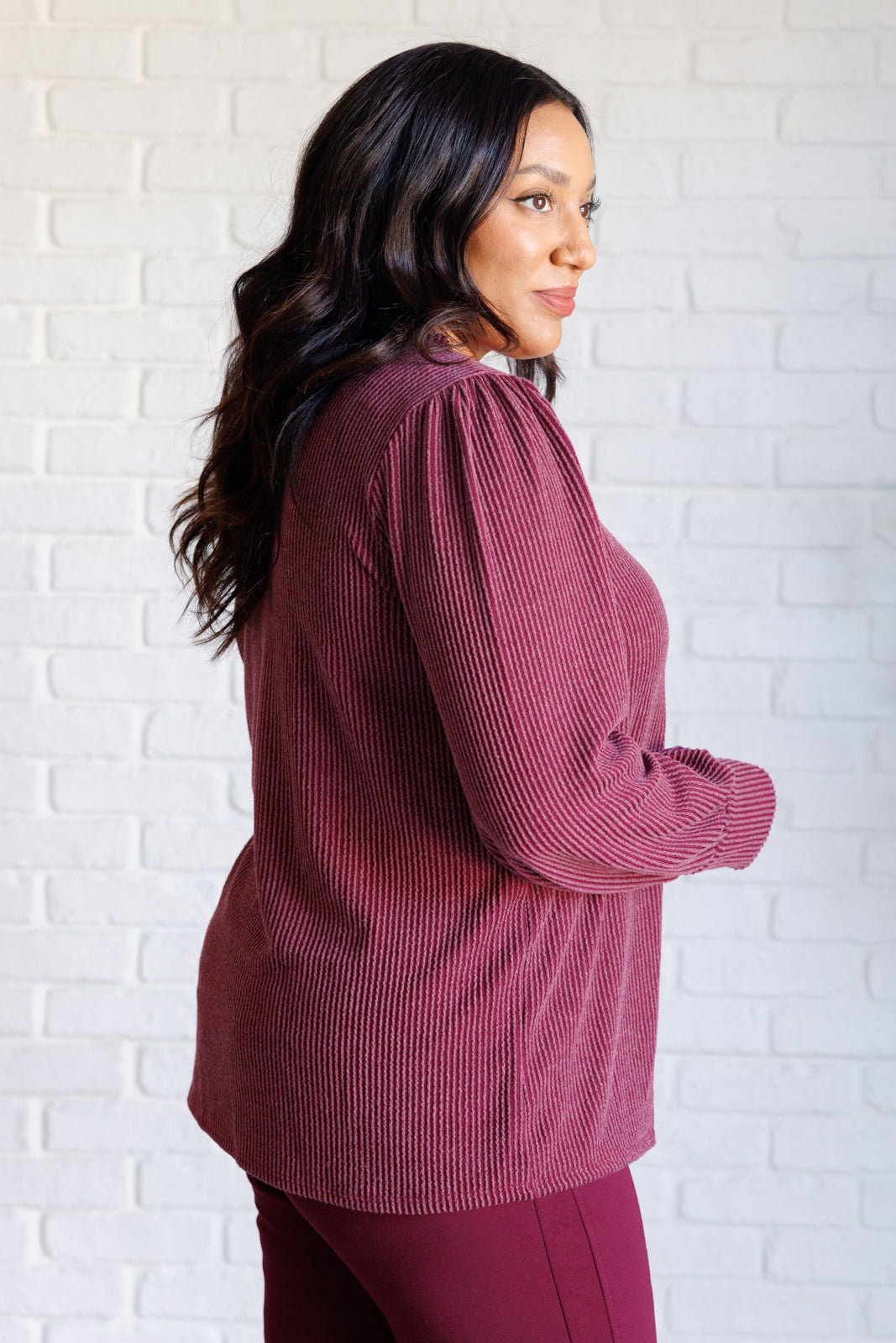 [FINAL SALE] Mineral-Wash Ribbed Knit Top - Wine