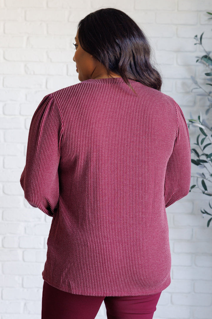 [FINAL SALE] Mineral-Wash Ribbed Knit Top - Wine