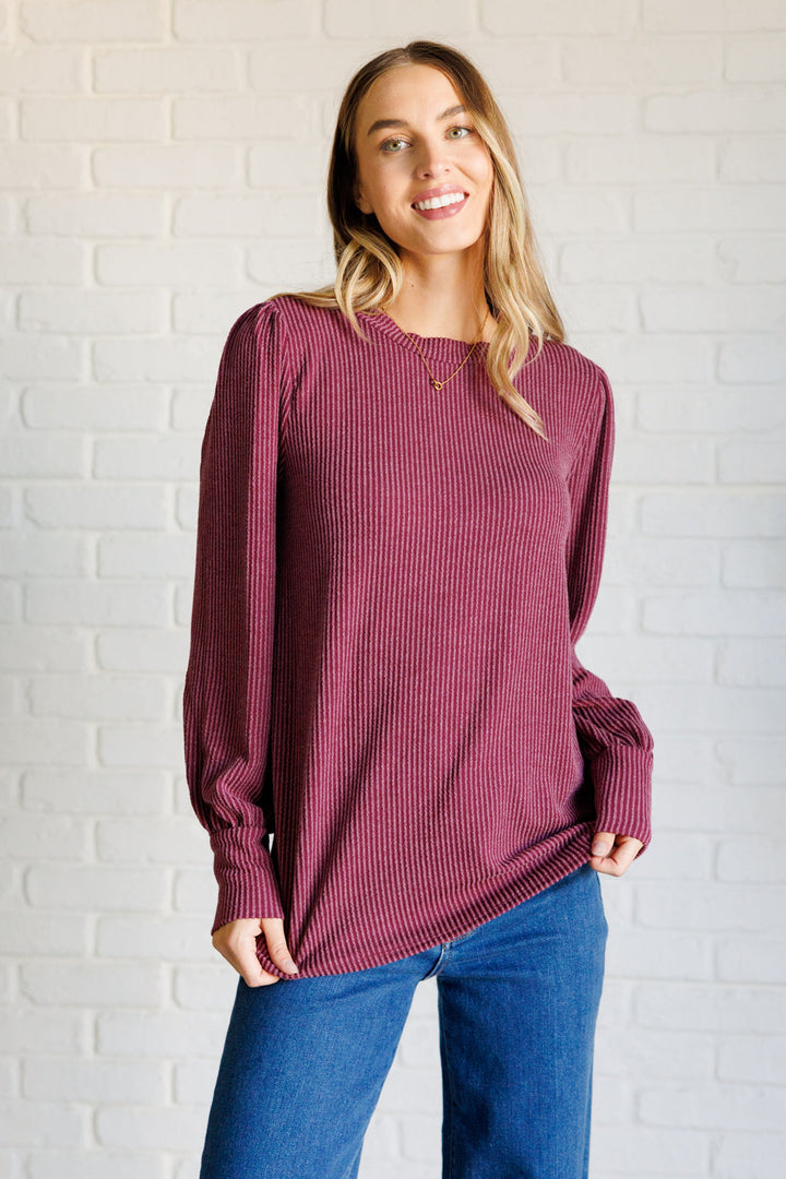 [FINAL SALE] Mineral-Wash Ribbed Knit Top - Wine