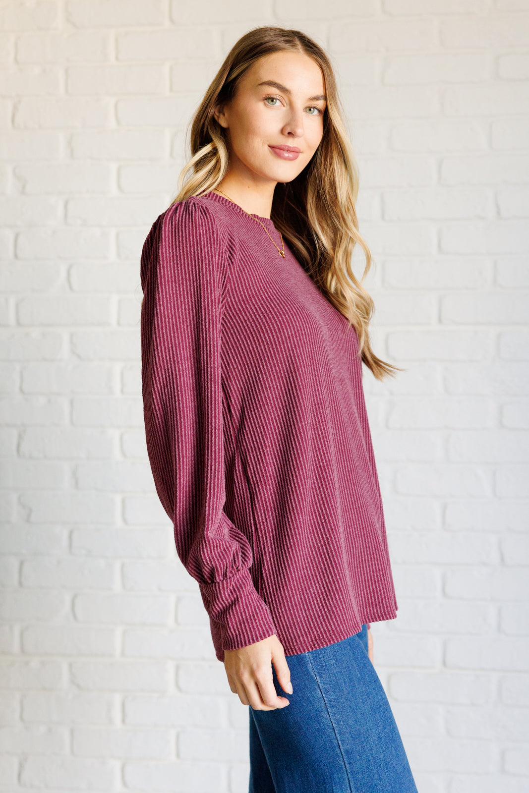 [FINAL SALE] Mineral-Wash Ribbed Knit Top - Wine