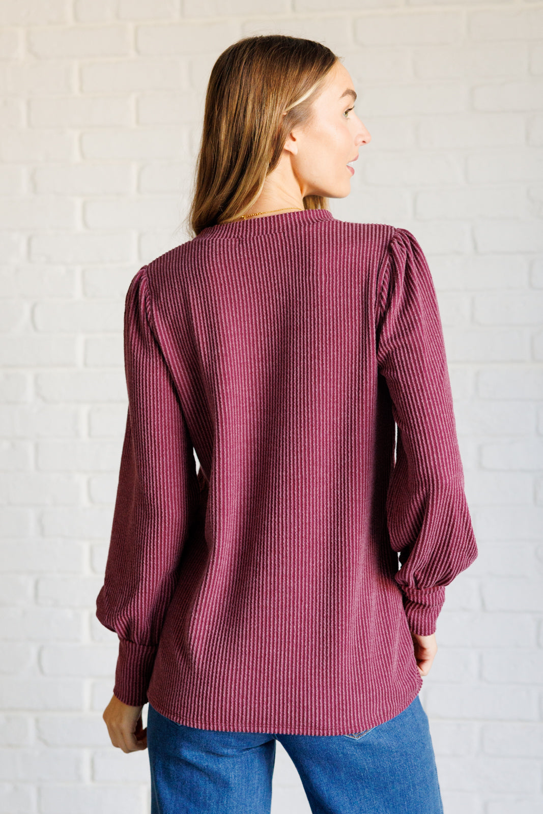 [FINAL SALE] Mineral-Wash Ribbed Knit Top - Wine