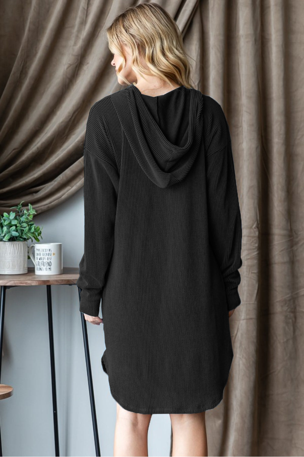 Taking Charge - Ribbed Hooded Dress - Black