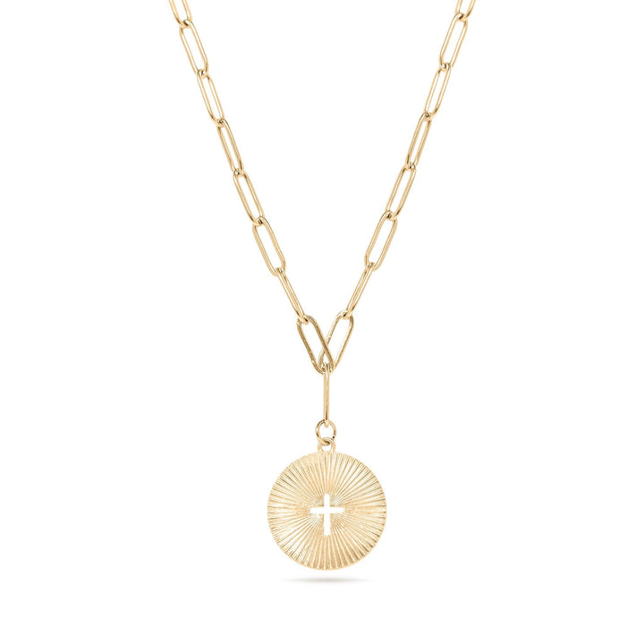 Cross Medallion Charm Stainless Steel Paperclip Necklace