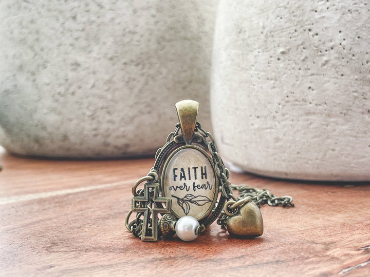 Faith Over Fear - Vintage Bronze Petite Necklace